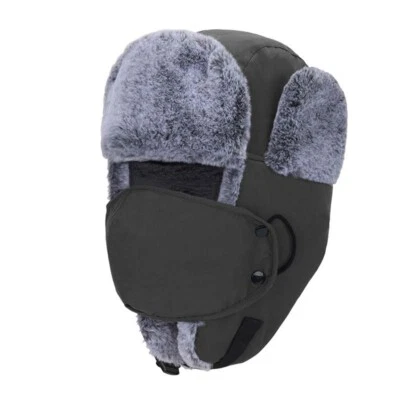 Chapéu masculino com pele sintética forrado à prova de vento inverno quente Ushanka chapéus de caça com aba - Imagem 1 de 4