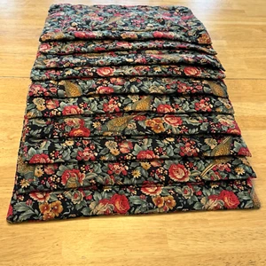 Vintage Floral Pheasant Placemat Set of 10 Red Black Bird Flowers Cottagecore - Picture 1 of 11