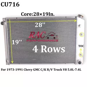 Radiador para camioneta Chevy GMC C/K 1973-1987 C10 C20 K10 K20 C1500 C2500 4 filas - Imagen 1 de 8