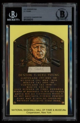 Cy Young Authentic Handwritten Word Gold Hall of Fame Postcard (BGS Encapsulated - Image 1 of 2