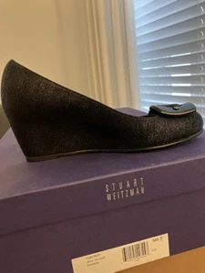 New Box STUART WEITZMAN Bucalina Wedge Shoes In Black Size 8M Retailsfor $479 - Picture 1 of 9