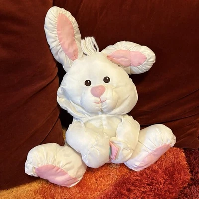 Pelúcia Fisher Price Puffalump Coelho Coelho 12" Branco 1992 Rosa Vintage - Imagem 1 de 4