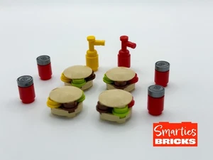 4x LEGO Minifigure Hamburgers With Ketchup, Mustard & Drinks - NEW - Picture 1 of 1