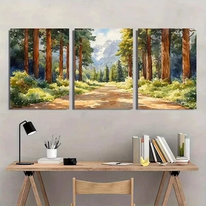 3pcs Sequoia National Park Watercolor Perfect Wall Art Canvas Framed 50x70cm - Picture 1 of 3