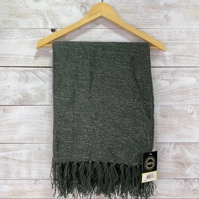 SURYA Tilda Charcoal Gray Metallic-Silver Throw Home Decor Knitted Fray Blanket - Image 1 of 4