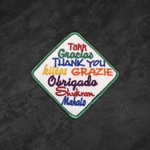 Thank You Patch Multiple Languages Iron On Embroidered Applique Badge - Picture 1 of 5