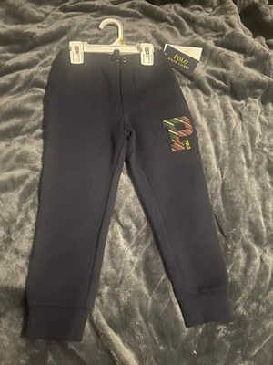 Polo Ralph Lauren Boys Classic Blue Fleece Letterman Jogger Pants Size 4 NWT - Image 1 of 2