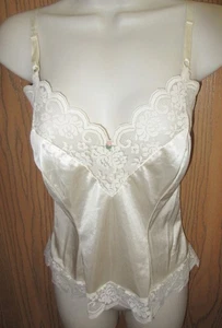 MAIDENFORM CHANTILLY MEGA LACE 64104 BEIGE satin nylon camisole slip top 36 / M - Picture 1 of 8