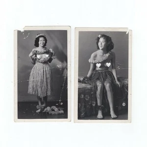 1930s Vintage Nude Hawaiian Woman Naked Pinup Model Orig B&W 2 Photos Polaroid - Picture 1 of 4