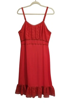 Vestido sin Mangas Vintage EE. UU. Seamprufen Talla 38 Rojo Encaje Nylon Volantes Sexy Romántico Hada Foto 1 de 4
