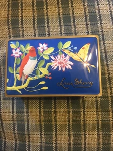 Louis Sherry leere Klappdose Schokoladen Trüffeldose Sammlerstück Vogel & Schmetterling - Bild 1 von 7
