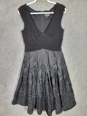 Adrianna Papell  Dress Womens Size 12 Black Ruched Bodice Textured Taffeta Skirt - Image 1 of 4