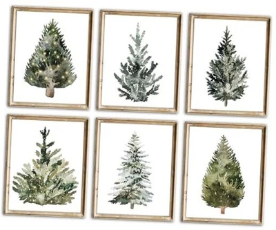 Акварельные настенные художественные гравюры на рождественскую елку — праздничная ботаническая елка - Изображение 1 из 4