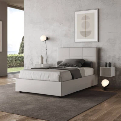Letto imbottito una piazza e mezzo MIKA 120x190 con o senza contenitore bianco - Immagine 1 di 4
