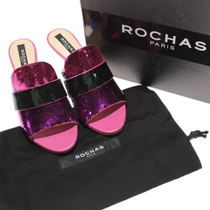 Rochas NWB Paillette Sequin Mule Sandals Size 37.5 US 7.5 in Pink/Multi - Picture 1 of 12