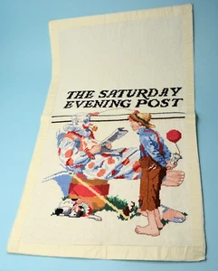 Completed cross stitched Boy & Clown Norman Rockwell Saturday Evening Post - Picture 1 of 2