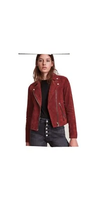 ALLSAINTS DALBY SUEDE BIKER (NWT JACKET Cherry Oak Red Size O - Image 1 of 4