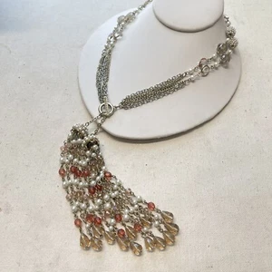 Elegante rosa Glasperlen Kunstperlen Duo Quaste mehrstrangige Kette Halskette MANGELHAFT - Bild 1 von 13