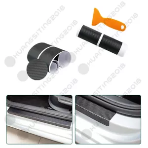 Cubierta adhesiva de fibra de carbono para protección contra rasguños alféizar de pedal de bienvenida para puerta de acceso de coche de 4 piezas - Imagen 1 de 6