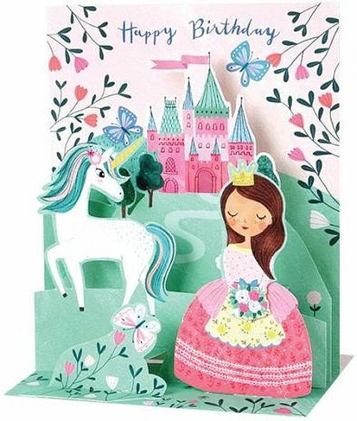 Princess and Unicorn Birthday Greeting Card 3D Pop Up with Sound Effects  - Image 1 of 1