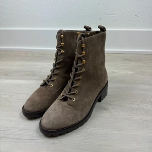 Tory Burch Lace Up Suede Combat Boots Womens 9 Brown Lug Sole - Picture 1 of 7