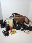 Yashica FX-3 35mm Vintage Film SLR Camera W 50mm 2.0 Untested With 4 Lenses 