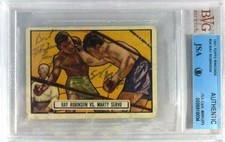 SUGAR RAY ROBINSON SIGNED AUTOGRAPH 1951 TOPPS RINGSIDE CARD #34 BVG JSA AUTO