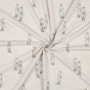 Stoff Erdmännchen Beige Meliert Jersey Kinder Tiere Shirt Hose Beanie Loop Mütze - Bild 1 von 4