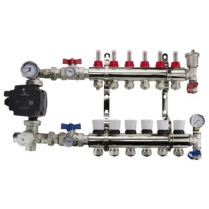 Brass Underfloor Heating Manifold 2-12 ports heating kit Grundfos UPM3 AUTO pump - Picture 1 of 6