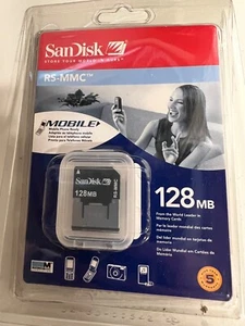 SANDISK 128 MB RS / MMC MOBILE + EXTENDER HIGH CAPACITY PHONE MEMORY CARD - Picture 1 of 3
