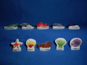 Minature TROPICAL FISH Sealife WWF Set 10 Mini Figurines FRENCH Porcelain FEVES - Picture 1 of 11