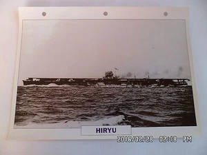 CARTE FICHE NAVIRES DE GUERRE HIRYU 1937 PORTE AVIONS - Picture 1 of 1