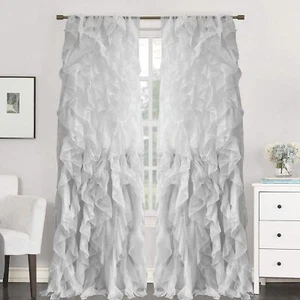 Sweet Home Collection 2 Pack Window Panel Sheer Voile Vertical Ruffled Waterf... - Picture 1 of 1