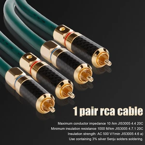 Pair OCC Single Crystal Copper RCA Cable Audio Signal Wire with Gold Plated Plug - Bild 1 von 9
