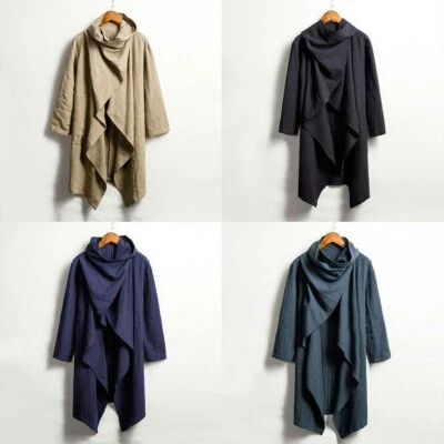 Mens Asymmetric Waterfall Open Front Cardigan Jacket Long Sleve Top Coat - Image 1 of 4