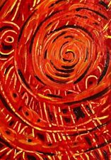 ACEO Original Abstract Fiery Spiral Acrylic Painting Art Card- Sandra Wardell