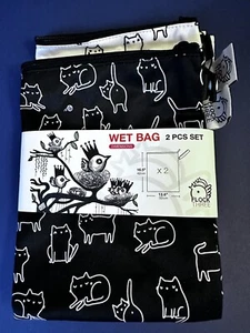 FLOCK THREE   Wet Bag   Washable & Reusable   ( 2 piece )   CATS     NEW - Picture 1 of 4