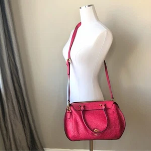 NWOT Cranberry Red Pebble Leather Large Satchel Crossbody Barrel Bag - Picture 1 of 15