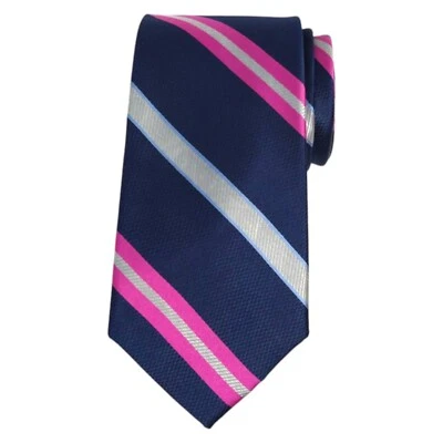 IZOD Mens Silk Stripe Tie Navy Blue Silver Mauve 3.25 Classic Designer Necktie - Image 1 of 4