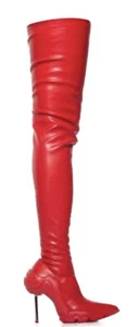 Botas altas AZALEA WANG Mcartney rojas hasta el muslo para mujer 7,5 nuevas en caja imitación cuero puntiagudo - Imagen 1 de 8