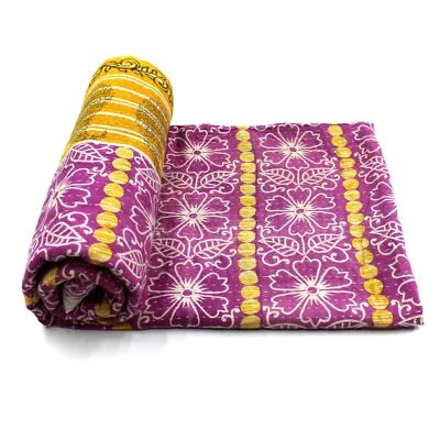 Vintage Kantha Quilt Indian Handmade Cotton Bedspread Organic Throw Bedding - Image 1 of 4