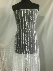 NEW High Class Designer Iced White Bridal Border Floral Pearl Lace Fabric 47” - Picture 1 of 9