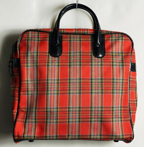 vintage red plaid tote bag/ weekend bag/picnic bag 13”x13”