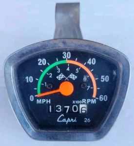 Vintage Capri Bicycle Speedometer W Mounting Bracket 1370.6 Miles Day-Glo Japan - Picture 1 of 7
