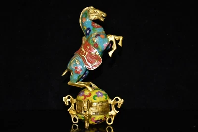 Escultura antiga de bronze animal estátua guindaste de cobre cloisonne chinesa 9,2 pol. - Imagem 1 de 4