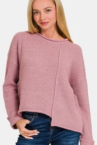Zenana Asymmetric Hem Drop Shoulder Womens Sweater - Picture 1 of 6