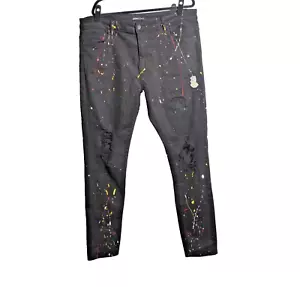 Embellish NYC Black Denim Distressed Jeans Paint Splatter Rips Grunge Mens 40 - Picture 1 of 8