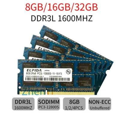 32GB 16GB 8GB DDR3L 1600MHz PC3L-12800S 1.35V Laptop Memory SDRAM Elpida LOT BT - Image 1 of 4