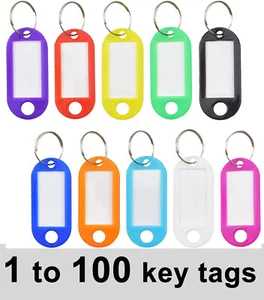 Key Tags - 11 COLOURS  - Plastic Key Rings ID Tags Name Key Fob Tag 1 to 100 - Picture 1 of 13