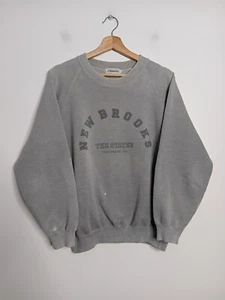 Vintage New Brooks Crewneck Mens L Large Grey Faded Jumper Sweater 80s WORN - Picture 1 of 15